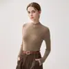 Nueva camisa básica de punto de cachemir 100% puro de cuello medio alto para otoño e invierno para mujer, cálida y ajustada
