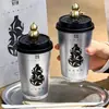 Taza de té desechable de moda con tapa, engrosada para bebidas calientes y frías, adecuada para llevar y uso comercial