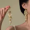 Pendientes de Borla Redondos de Cristal con Pedrería de Lujo Ligero Estilo de Corte Pendientes con Temperamento Retro Pendientes Vintage de Segunda Mano para Mujer