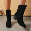 Botines Cálidos de Terciopelo Flocado con Tacón Medio 2026 Invierno Nuevos Transfronterizos Tallas Grandes Tacón Grueso Slip-On Botas Martin Europeas Americanas