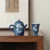 Tetera de Bambú Azul Pintada a Mano Mi Yan Sha Tetera de Porcelana Blanca Hecha a Mano con Filtro Tetera Individual Doméstica Tetera de Kung Fu Completa