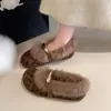 Aumento interno de pelúcia sapatos de algodão de corte baixo de inverno Mary Janes com veludo sapatos de algodão de sola macia quente estilo coreano com pele