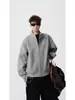Chaqueta de hombre gris con cuello mao, doble cremallera, abrigo cárdigan grueso de lana de color liso, casual suelto de otoño e invierno, moderno