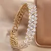 Pulsera de Cobre y Circonita Más Vendida Transfronteriza de Temu, Pulsera Tennis Geométrica Cuadrada de Dos Filas, Joyería de Nicho Elegante y Versátil