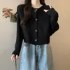 Suéter Curto de Tricô Outono e Inverno Novo Estilo Coreano Solto Emagrecedor Suéter Cardigan Roupa Exterior Feminina Top Morcego