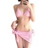 Bikini nuevo sexy hermoso con espalda bordada de tela, pecho pequeño, push-up, rosa, estilo Chanel, traje de baño dividido, conjunto de tres piezas para mujer