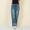 Cintura Alta, Solto, Perna Larga, Cores Contrastantes para Primavera, Verão e Outono, Peça de Roupa Exterior Slim e Artística, Calça Jeans Casual de Perna Reta para Mulheres, Versátil