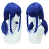 Peruca Cosplay Menina Joaninha Marinette franja lateral azul-púrpura fofa seda rabos de cavalo duplos rede rosa