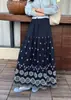 Falda midi tipo pastel de alta gama, nueva, elástica, de cintura alta, adelgazante, línea A, con bordado floral y diseño calado, para exportación