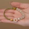 Pulsera de conejo de jade de estilo chino para mujer, hecha a mano, con cuentas, etiqueta de carácter fu, hebilla de anillo de seguridad, pulsera de jade de imitación