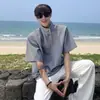 Camisa Polo Branca com Gola Alta e Zíper de Metal para Homem, Design Moderno de Verão, Camiseta Solta de Manga Curta