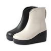 Botas de cuña de piel auténtica para otoño e invierno de 2024, botas de piel de vaca con plataforma y suela gruesa, botas de algodón con forro polar, botas individuales con plataforma.