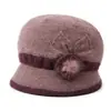Sombrero de invierno para mujeres de mediana edad y ancianas, cálido con forro de terciopelo, gorro de lana tejido, protección contra el frío para señoras mayores, sombrero de algodón de ala ancha con pelo de conejo