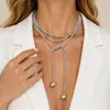 Collar con Colgante de Perla Redonda Dorada con Diseño de Múltiples Capas Envueltas Estilo Transfronterizo Europeo y Americano Moda Versátil para Mujer Retro