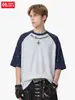Camiseta raglán de manga corta con estampado de estrellas de marca moderna para hombre, estilo verano, retro americano, color block, algodón puro, corte holgado