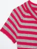 Moda femenina transfronteriza: nueva colección de otoño, estilo europeo y americano, de manga corta, cuello redondo, cárdigan de punto a rayas, 2893147