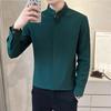 Camisa de cuello estilo chino nuevo para hombre, casual blanca, sin planchado, drapeada, lujo ligero, color sólido, manga larga, camisa sencilla para hombre en blanco y negro