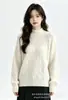 Suéter de punto trenzado de cuello medio alto nuevo estilo coreano para otoño e invierno para mujer, corte holgado, color liso, top interior de estilo casual y relajado