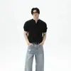 Camiseta polo de manga curta com gola henley de peso pesado, estilo retrô americano de alta qualidade, camiseta de tricô casual slim-fit estilo old money para homens
