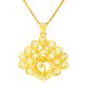 Colgante de corazón de pavo real y melocotón con pantalla abierta de oro arena vietnamita de estilo étnico para mujer, chapado en cobre, oro de 24 quilates, joyería de oro de imitación, accesorios transfronterizos