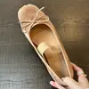 Versión de cuero suave~Zapatos de ballet planos para mujer con correa de lazo francesa y tacón grueso, zapatos Mary Jane para mujer con tacón medio