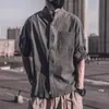 Camisa de manga curta de linho de sete pontos, camisa masculina de manga comprida, camiseta de verão de 2021, camisa casual, gola larga, tamanho grande, moda masculina
