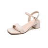 Sandalias para Mujer Verano 2023 Nuevo Versátil Moda Tacón Medio Tacón Grueso Una Línea Estilo Hada Zapatos Delicados Tacones Altos