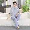 Conjunto de Verão para Mãe, Blusa de Manga Média Estilo Chinês Ocidental, Conjunto Casual de Duas Peças em Chiffon para Mulheres de Meia-Idade e Idosas, Redutor de Idade