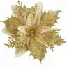 Flores de Decoración Navideña Poinsettia - 12 Piezas Poinsettias Artificiales Rojas Doradas Adornos para Árbol de Navidad Brillantes para Navidad Año Nuevo Boda Fiesta Corona Guirnalda DIY Decoración
