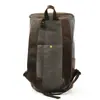 Mochila Retro de Lona Aceitada y Cera con Cuero Genuino con Diseño de Múltiples Compartimentos Cilíndrica de Gran Capacidad Impermeable para Exteriores Mochila de Viaje