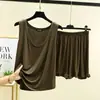 Camisola de modal para mujer, conjunto casual de verano fino, shorts holgados, talla grande, adecuado para ropa de casa, conjunto de pijama de dos piezas