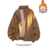 Jaqueta bomber desconstruída estilo americano transfronteiriça, nova coleção outono/inverno masculina, modelagem solta, estilosa, casual e jaqueta baseball com forro de fleece