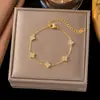 Pulsera de Trébol de Cuatro Hojas Incrustada con Diamantes de Oro de 18 Quilates, Nueva, de Alta Gama, Transfronteriza Europea y Americana para Mujer, Joyería de Mano Exquisita, Moderna y Versátil