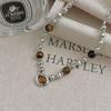 Collar de Cuentas de Cobre con Piedra Ojo de Tigre para Mujer, Collar de Cadena para Clavícula de Tendencia Elegante, Diseño Nicho de Alta Gama, Venta al por Mayor