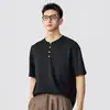 Camisa Polo de Manga Curta Estilo Old Money Retro Americano de Alta Qualidade para Homens, Nova Tendência Primavera e Verão Camiseta Casual Solta com Gola Henley