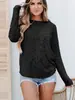Suéter de Punto Grueso Texturizado de Nuevo Estilo Europeo y Americano con Hombros Caídos, Línea de Apertura Frontal, Camiseta Básica Casual Delgada de Manga Larga