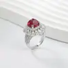Xiaohongshu Transmissão ao Vivo Mais Vendido Torre de Açúcar de Rubi Sintético Cultivado em Laboratório 9*9mm Prata S925 Banhada a Ouro Anel Feminino