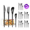 Venta caliente transfronteriza vajilla de acero inoxidable Serie Luna Creciente Cuchillo, tenedor y cuchara occidentales para 6 personas juego de 24 piezas traje de caja de color
