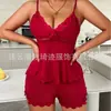Comercio Exterior Europeo y Americano Transfronterizo Nuevo Estilo Pijama Seda de Leche Sin Mangas Cuello Halter Lencería Shorts Ropa de Casa Encaje Conjunto de Dos Piezas para Mujer