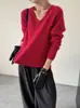 Textura tipo nuvem26 Suéter de Tricô com Decote V de Manga Longa em Lã e Cashmere Atmosférico Outono/Inverno para Mulheres, Pulôver Liso