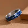 Anel de esmalte Jingtai azul queimado com padrão Xiangyun para homens e mulheres, design de nicho, temperamento, versátil, simples, abertura ajustável, pulseira