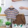 2025 verão novos meninos letras listradas coreano crianças gola redonda manga curta casual terno roupas conjunto de duas peças