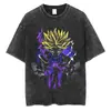 Tamanho Europeu Transfronteiriço Camiseta Masculina de Manga Curta Lavada Vintage Desenho Animado Anime Estilo Dark High Street Europeu e Americano Camiseta Curta Masculina