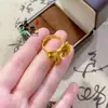 Anillo de Princesa Fugitiva con Lazo Dorado Cepillado Estilo Vintage de Xiaohongshu, Joyería de Diseño Versátil de Nicho