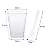 Taza cuadrada tipo escalera de 160 ml 5 OZ para fiesta, aperitivo, postre, pudín, fruta, helado, yogur con tapa y cuchara