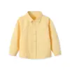 Camisa bordô infantil, camisa branca de manga comprida para meninos para primavera e outono, blusa versátil de cor sólida para meninos, uniforme escolar estudantil
