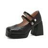 Novos sapatos de camada única com tecido em relevo, bico quadrado e boca rasa para primavera e outono, sola grossa, salto alto grosso 40-48 Sapatos de comércio exterior da Amazon