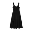 Liquidação: Vestido Regata Tricô Patchwork Estilo Francês com Decote U para Mulheres, Verão, Cintura Marcada, Emagrecedor, Sem Mangas, Elegante, Longo