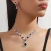 Juego de Collar y Aretes Transfronterizo Europeo y Americano para Novia Boda Simple Combinable Precioso Lujo Ligero Cadena Grabada Juego de Pedrería