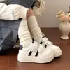 Sapatos de Treino Alemães para Aumentar a Altura Sapatos Femininos 2026 Nova Coleção Primavera Verão Biqueira Shell Solado Grosso Tênis de Plataforma Velcro Sapatos Brancos Sapatos Casuais